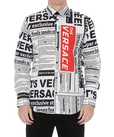 versace newspaper print shirt|Versace long sleeve t shirts.